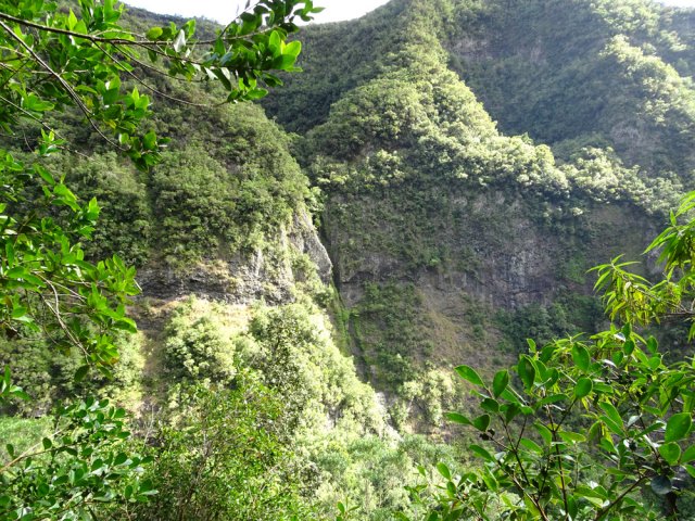 Les flancs du Piton Bémale sont parfois verticaux avec petites cascades