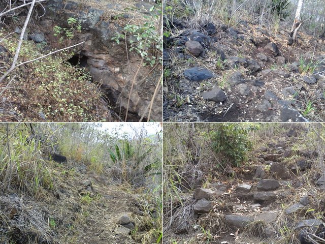 Le sentier caillouteux après le tunnel de lave