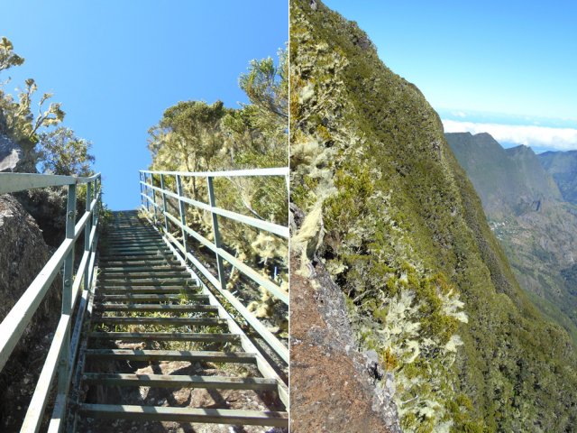 La rambarde diminue la sensation de vertige. Le rempart vers l'Îlet à Calebasse