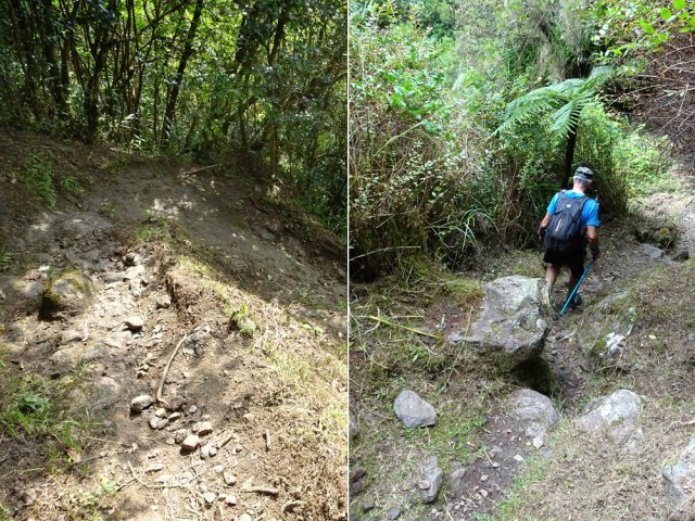 La descente est assez technique sur terre glissante, rigoles ou roches