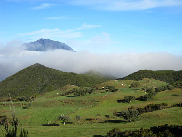 Les brumes se lèvent et laissent apparaître le Piton des Neiges